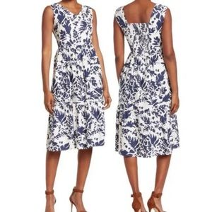 NWT M Magaschoni Fauna Floral Sleeveless Linen Blend Midi Dress Bold Shadow 10